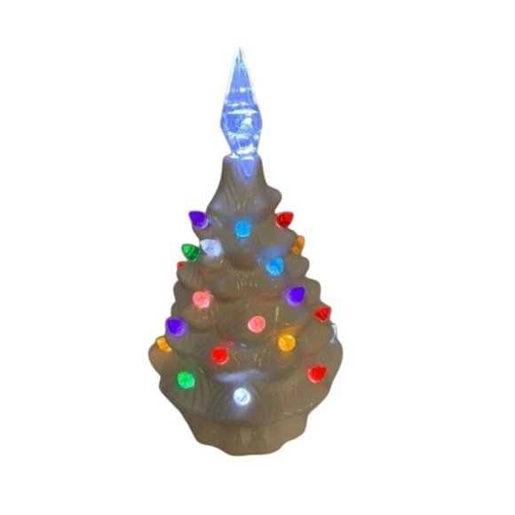 Nostalgia White Christmas Tree 8in Ceramic Light Up Holiday Seasonal Winter Retr - Picture 5 of 7